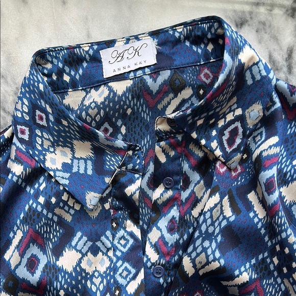 ANNA KAY Geometric Print Long Sleeve Button Down Flounce Dress | Medium - Picture 4 of 5